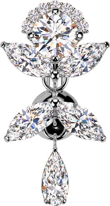 Star Piercing Banane silber mit Kugel silber Anhänger Rebe Kristalle silber (Messing, Titan G23)