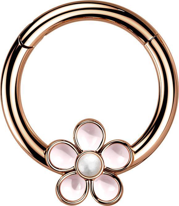 Star Piercing Micro Segmentring klappbar rosegold emaille Blume (Chirurgenstahl 316L, ohne Messing)