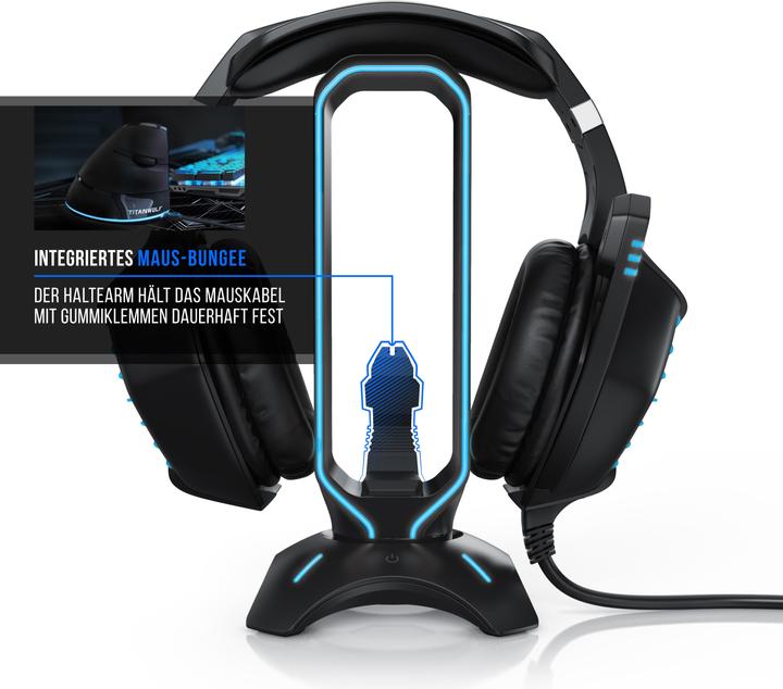 Actual product image Titanwolf Headphone stand RGB LED with USB hub