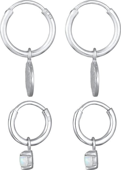 Actual product image Elli Earrings Creoles Plate Opal Gemstone Set of 2 925 Silver (Synthetic Opal, 925 sterling silver)