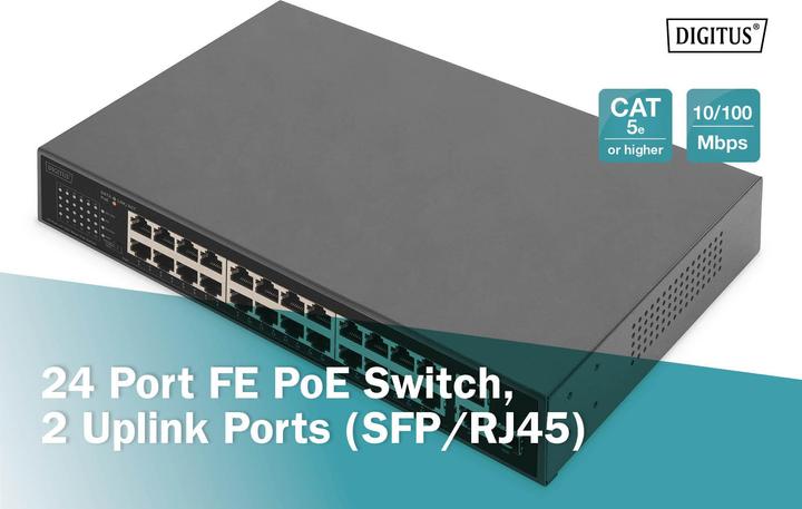 Produktbild Digitus 24 Port FE PoE Switch 2 Uplink Ports (SFP / RJ45) (24 Ports)
