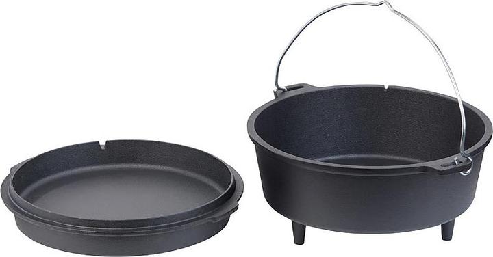 Rosenstein & Söhne Dutch Oven aus Gusseisen mit Standfüssen, 2in1-Deckel & -Pfanne, 6 l
