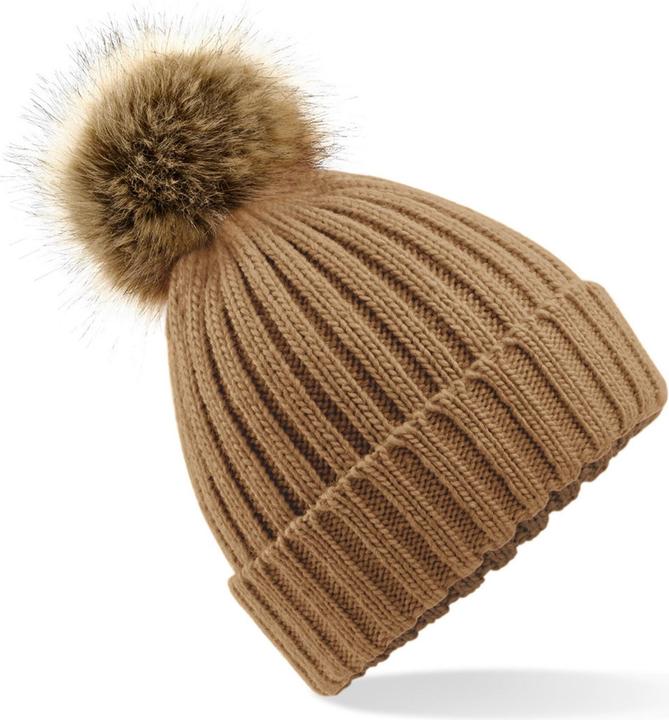Actual product image Beechfield Thick faux fur pom pom beanie for women