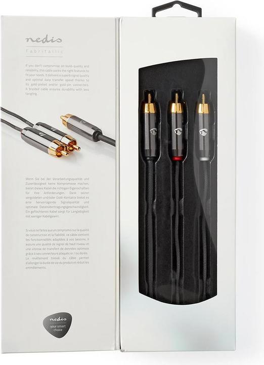 Actual product image Nedis Subwoofer Cable | RCA | 2x RCA Plug | Gold Plated | 3.00 m | Round | 4.5 mm | Grey / Gun Metal (3 m)