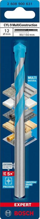 Actual product image Bosch Professional Zubehör EXPERT CYL-9 MultiConstruction Drill, 12 x 90 x 150 mm (12 millimetres)