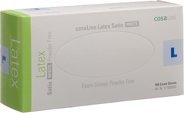Produktbild CosaLine Untersuchungshandschuhe Latex Satin weiss puderfrei (L)