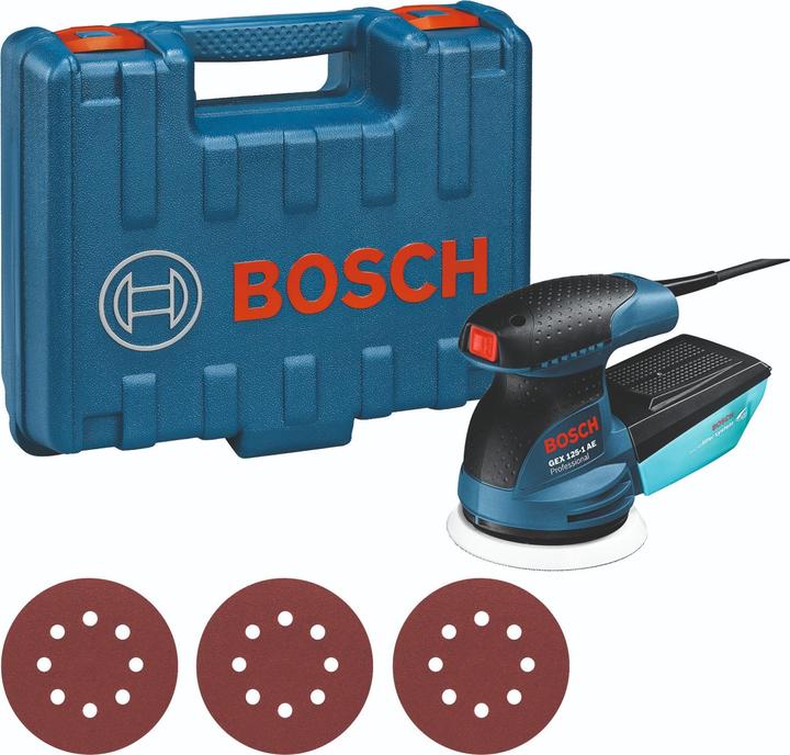 Bosch Professional Exzenterschleifer GEX 125-1 AE, mit 3 x Schleifblatt C470, in Handwerkerkoffer (Exzenterschleifer, 250 W)