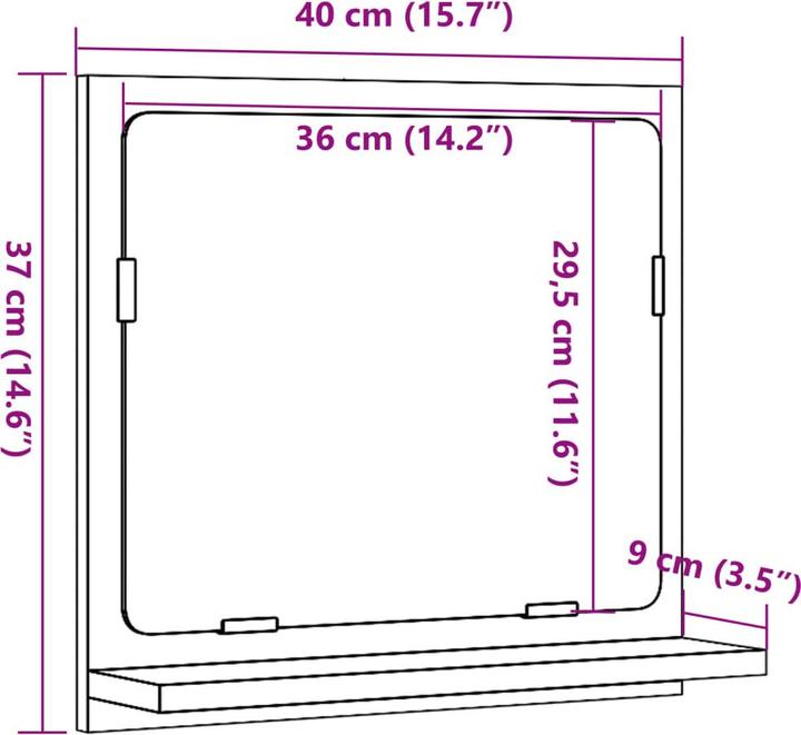 Produktbild VidaXL Badspiegel Wandspiegel Badezimmerspiegel Spiegel mit Ablage Sonoma-Eiche (40 x 37 cm)