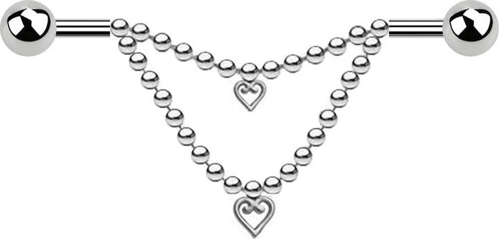Immagine prodotto Star Piercing Barbell argento due palle due catene cuore (Acciaio chirurgico 316L, senza ottone)