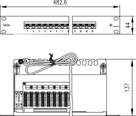 Immagine prodotto Telegärtner TELEGAERTNER Patchpanel Cat5e 24Port RJ45 1HE 48,3cm 48,30cm (19") grigio chiaro (26.11.0523)