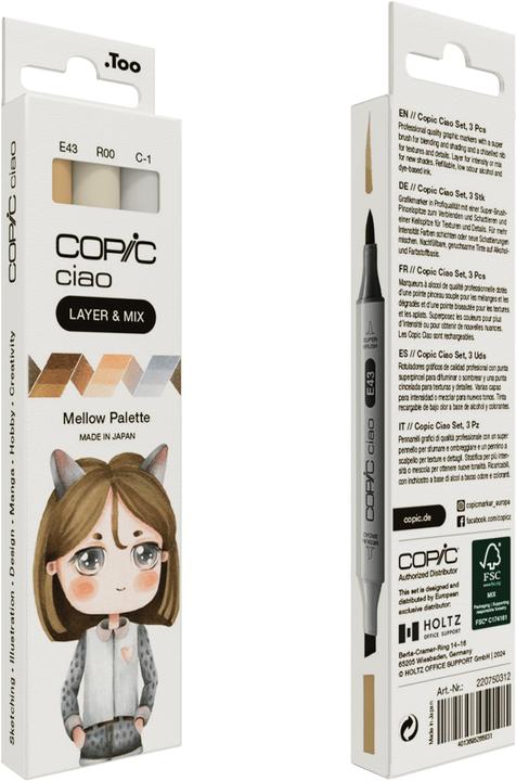 Actual product image Copic CIAO - Brand (C-1 Cool Gray No.1, E43 Dull Ivory, R00 Pinkish White, 6 mm, 3 x)