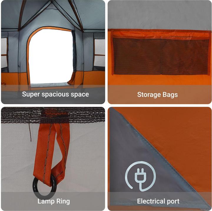 Produktbild VidaXL Campingzelt mit Fenstern Grau und Orange 12-Personen Wasserdicht (Kuppelzelt)