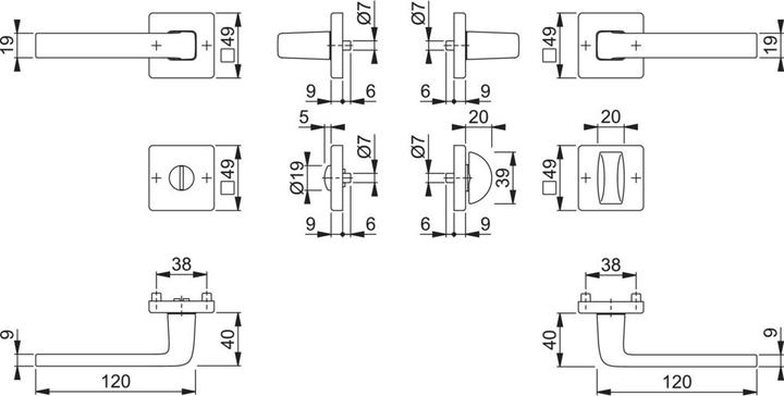 Produktbild Hoppe Rosettengarnitur Dublin 1124 / 843KV/843KVS Aluminium F1 eckig SK/OL DIN links / rechts D/D (Türgarnitur)