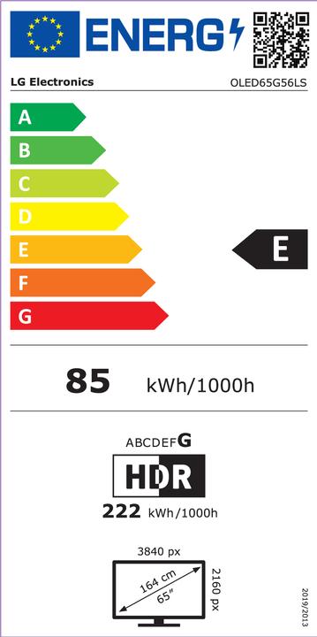 Energy Label LG 65 Inch OLED evo AI G5 4K Smart TV 2025 - Stand version (65", OLED, 4K, 2025)