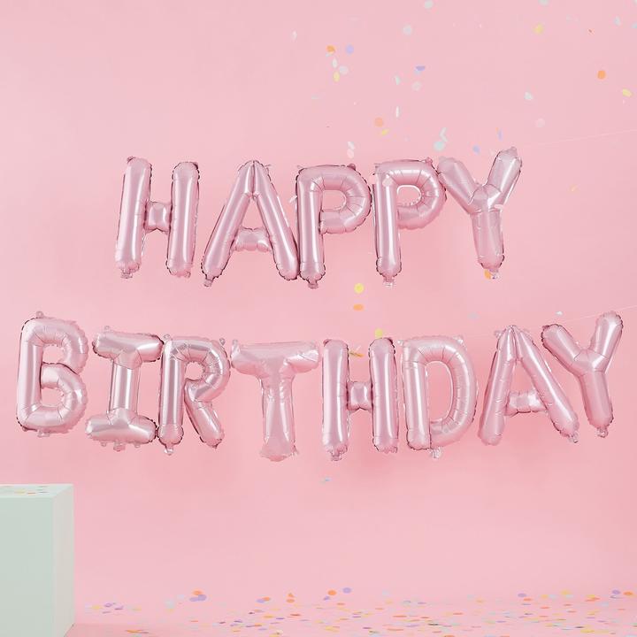 Actual product image Ginger Ray Guirlande de ballons "Joyeux Anniversaire" Rose pastel