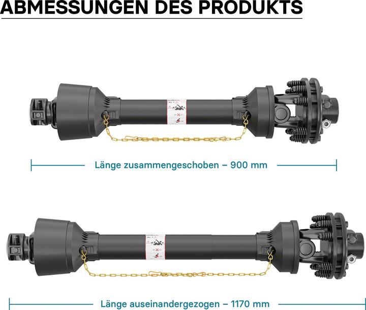 Produktbild Wiltec Zapfwelle T4 Gelenkwelle 900-1170mm 460Nm 540U/min PTO-Shaft 40kW 1 3/8" 6 Zähne (Traktorzubehör)