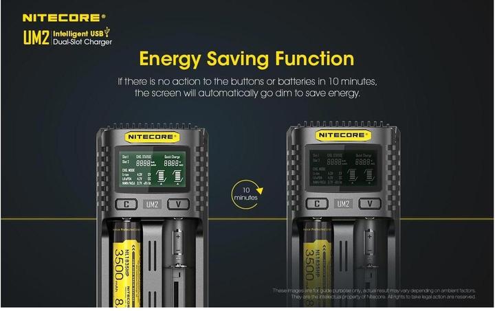 Actual product image Nitecore UM2 USB charger (1 pcs., 14500, 16340, 18650, 26650, Chargers without battery)