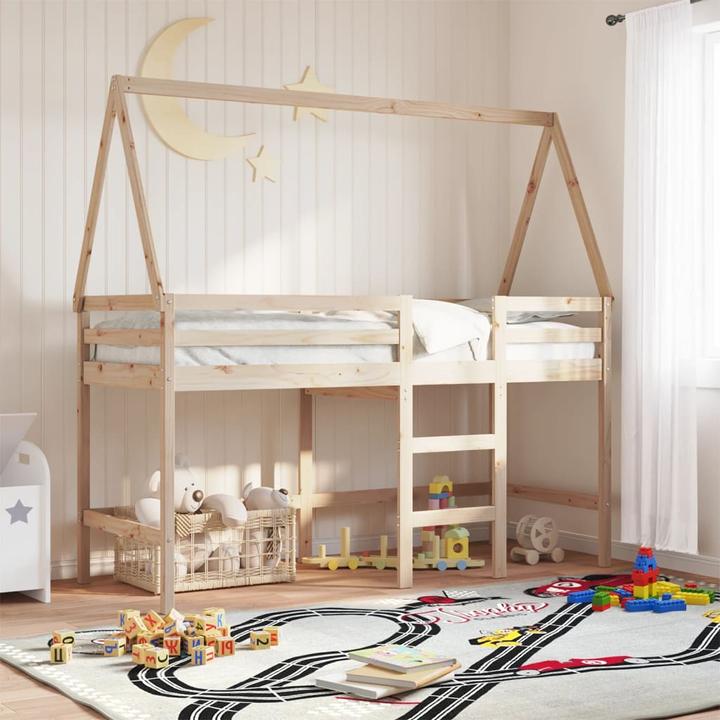 Produktbild VidaXL Hochbett mit Leiter Dach Bett Kinderbett Spielbett 90x190cm Massivholz (90 x 190 cm)