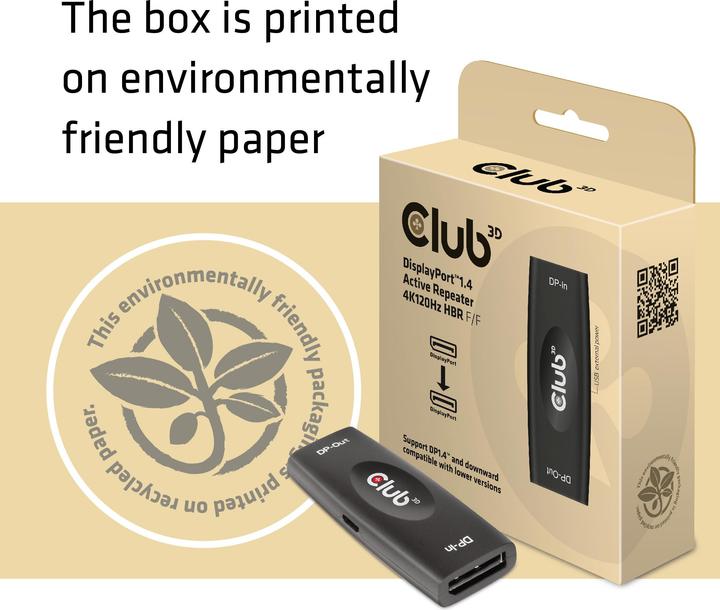 Immagine prodotto Club 3D Ripetitore DisplayPort 1.4 > DisplayPort 1.4 (USB 2.0, 2.50 cm)
