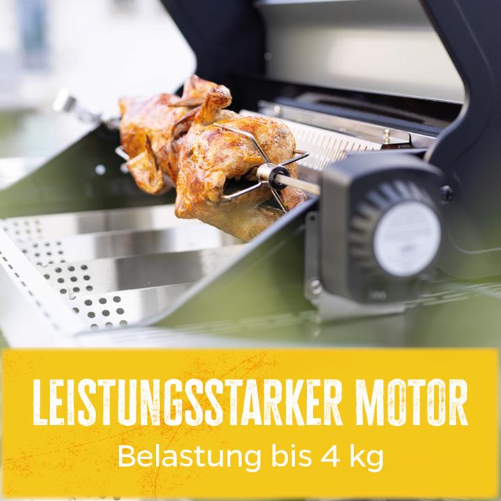 Produktbild Grillfürst Universal Drehspiess / Rotisserie Set aus verchromtem Stahl mit Motor