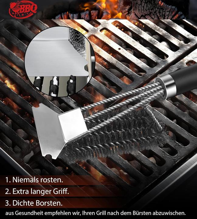 Immagine prodotto Mara Vital Spazzola per grigliare con setole in acciaio inox extra-lunghe, spatola in acciaio inox e manico in (35 cm)