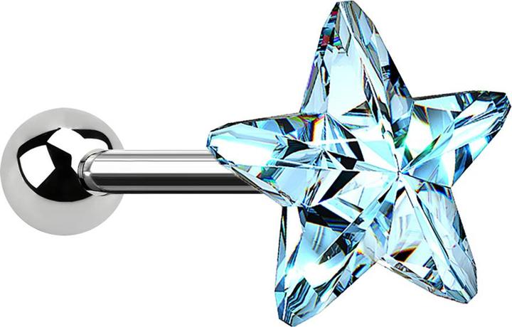 Produktbild Star Piercing Micro Barbell silber mit Stern aqua (Chirurgenstahl 316L, ohne Messing)