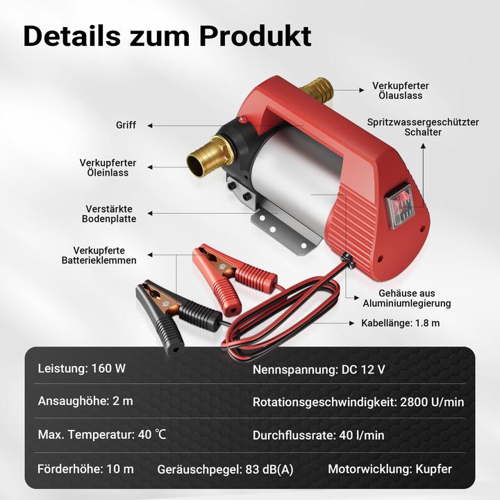 Actual product image Wiltec Self Priming Bio Fuel Oil Diesel 12V/160W 40l/min Transfer Pump H/D Portalbe