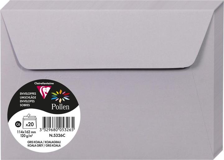 Image du produit Clairefontaine Pollen by Enveloppe C6, gris koala (120 x 162 mm, 20 x)