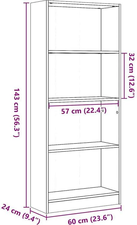 Actual product image VidaXL Bücherregal Hochglanz-Weiss 60x24x143 cm Holzwerkstoff (60 x 24 x 143 cm)