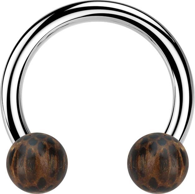 Star Piercing Circular Barbell silber mit zwei Kugeln aus Palmholz (Chirurgenstahl 316L, Organisch, ohne Messing)