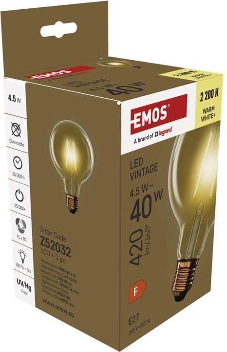 Produktbild Emos LED Lampe Vintage G95 / E27 / 4,5 W (40 W) / 420 lm / Warmweiss (E27, 4.50 W, 420 lm, 1 x, F)
