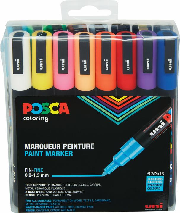 Actual product image Posca Felt-tip pen PC-3M Set of 16 (Multicolor, 1.30 mm, 16 x)