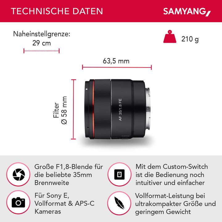 Produktbild Samyang AF 35mm f/1.8 Sony E-Mount (Sony E, Vollformat)