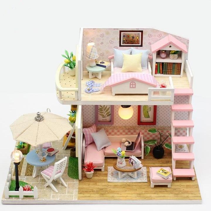 Immagine prodotto Ikonka Modello di casa delle bambole pieghevole in legno LED