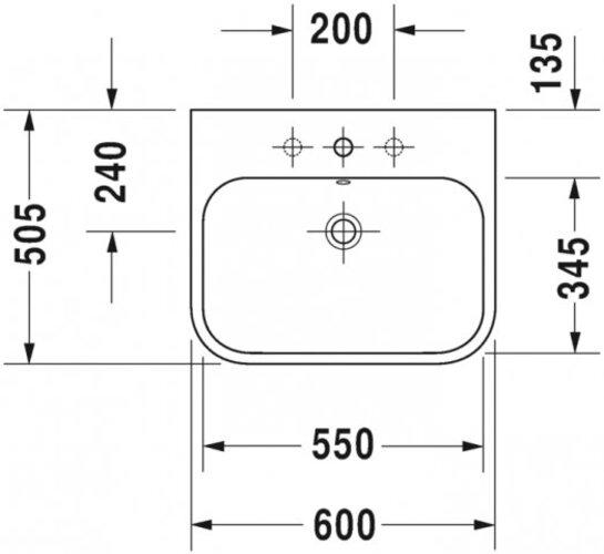 Produktbild Duravit Möbelwaschtisch HAPPY D.2 m ÜL HLB 600x505mm geschli 1 HL weiss (505 mm, 600 mm)
