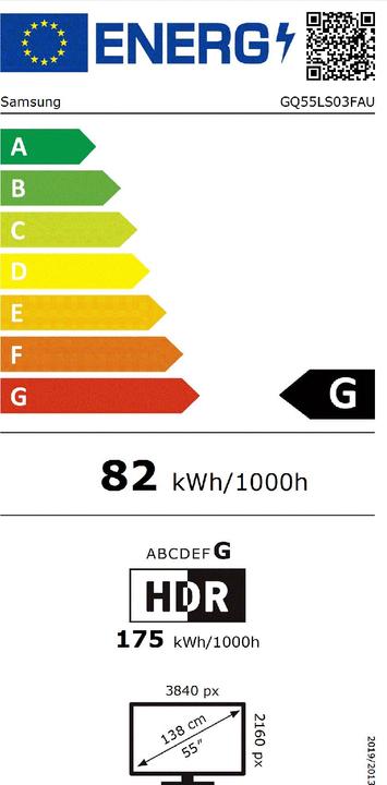 Energie-Label Samsung TV GQ55LS03FAUXZG (55", The Frame, QLED, 4K, 2025)
