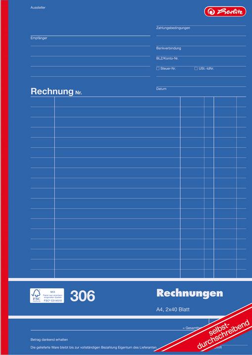 Actual product image Herlitz Form book "Invoice 777,20cm (306"), DIN A4, 2 x 40 sheets (80 x)