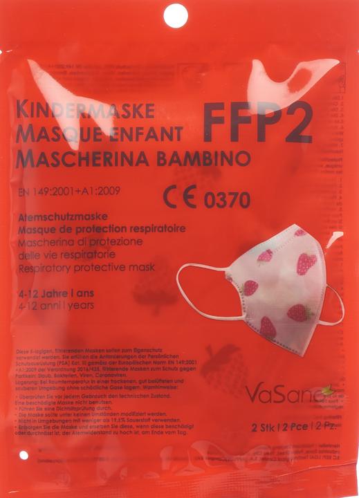 Produktbild VaSano Maske FFP2 Kind 4-12 Jahre Erdbeeren deutsch/italienisch/französisch (2 x)