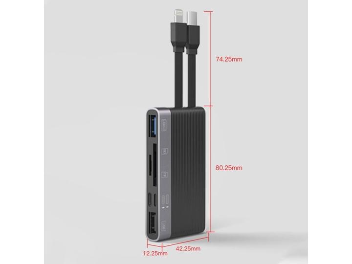 Actual product image PowerGuard 6-in-1 Multifunction Card Reader Photo USB 3.0 Adapter Lightning & Type-C