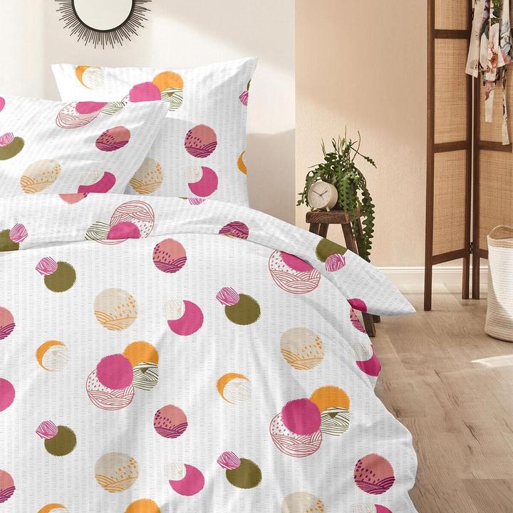 Produktbild Enrico Coss Baumwoll Seersucker Bettwäsche Bremen pink orange (Bettwäsche Set, 155x220 cm + 80x80 cm)