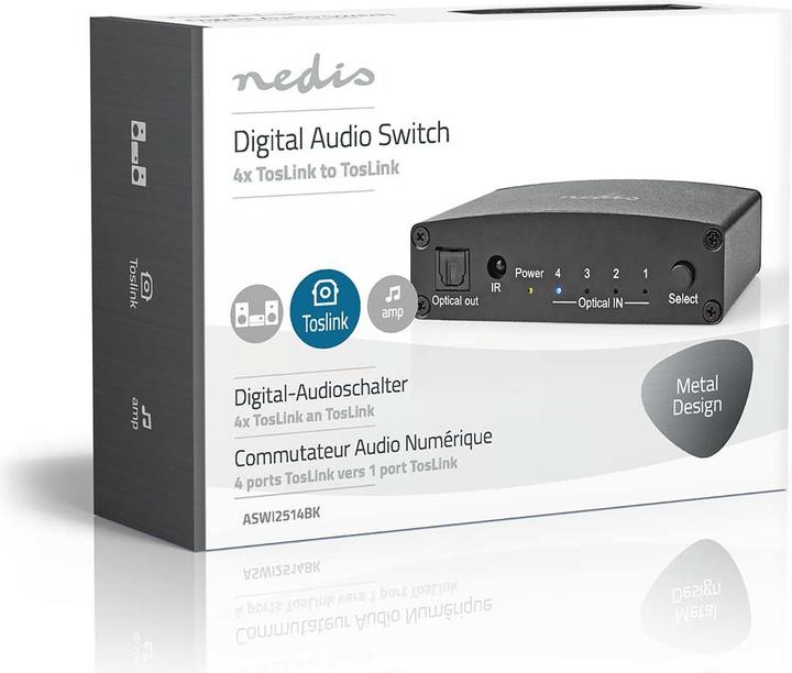 Image du produit Nedis Commutateur audio numérique | 4 voies | Connecteurs - Entrée : DC Power / 4x TosLink | Connecteurs (0.05 m)