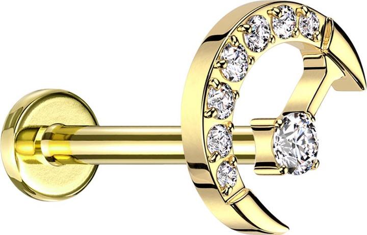 Immagine prodotto Star Piercing Micro labret filo interno placcato oro mezza luna cristalli placcati oro argento cristallo centrato (senza ottone, Titanio G23)