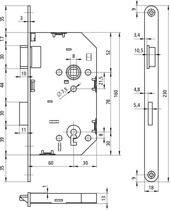 Actual product image Schänis Mortise lock 1020 INTRO (Mortise lock)