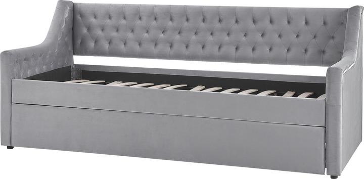 Actual product image Beliani Daybed extendable velvet fabric grey slatted frame 90 x 200 cm MONTARGIS (90 x 200 cm)
