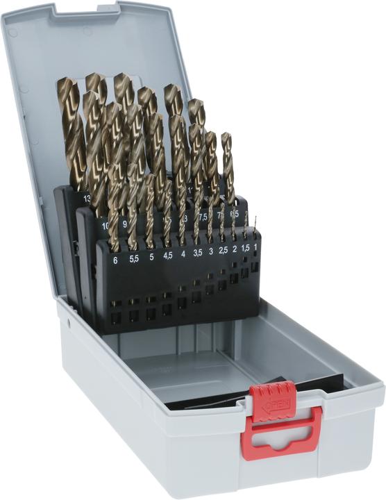 Bosch Professional Zubehör Set di punte elicoidali PRO in acciaio inox HSS-Co, 25 pezzi. (1 mm, 1,5 mm, 2 mm, 2,5 mm, 3 mm, 3,5 mm, 4 mm, 4,5 mm, 5 mm, 5,5 mm, 6 mm, 6,5 mm, 7 mm, 7,5 mm, 8 mm, 8,5 mm, 9 mm, 9,5 mm, 10 mm, 10,5 mm, 11 mm, 11,5 mm, 12 mm, 12,5 mm, 13 mm)