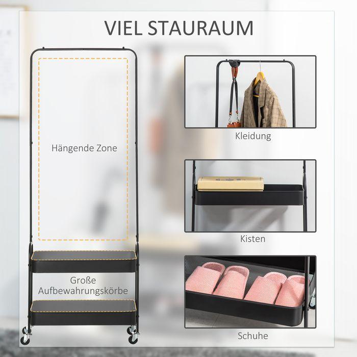 Actual product image Swisshandel24 Kleiderständer auf Rollen, Garderobenständer mit Kleiderstange, Schuhablage
