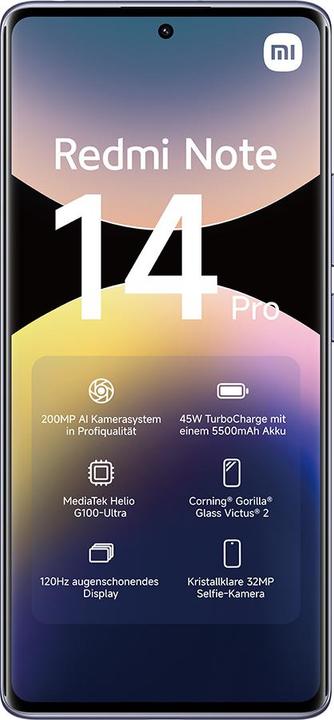 Produktbild Xiaomi Redmi Note 14 Pro (256 GB, Aurora Purple, 6.67", Hybrid Dual SIM, 200 Mpx, 4G)