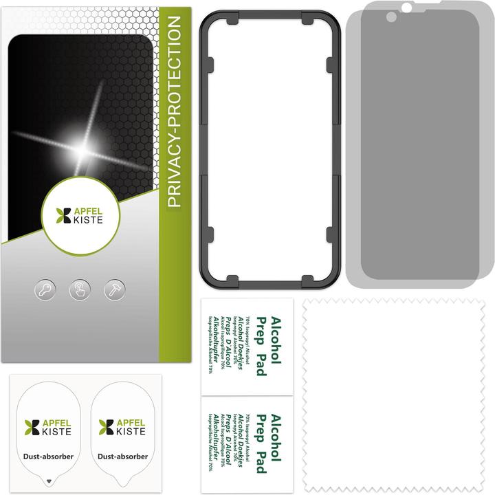 Produktbild Apfelkiste - Privacy Panzer Glas Displayschutzfolie mit Montagerahmen (2er Set) (2 Stück, Apple iPhone 14 Pro Max)