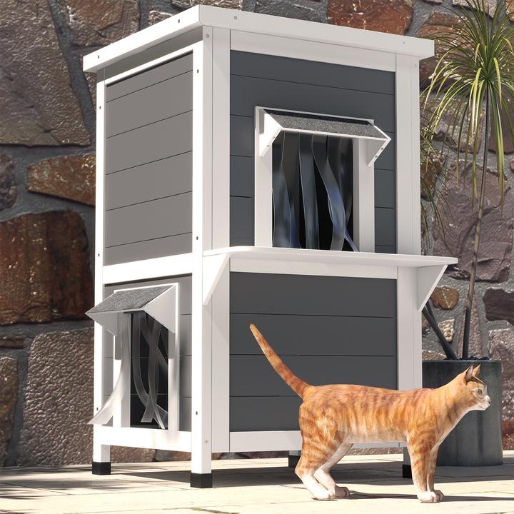 Immagine prodotto PawHut Casetta per gatti con 2 livelli e tenda (Gatto)