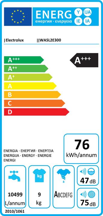 Label énergétique Electrolux Wasl2e300 (9 kg, Gauche)